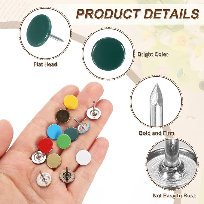 uxcell 150Pcs Upholstery Tacks, 11mmx13mm Flat Head Thumb Tack Decorative - Image 3