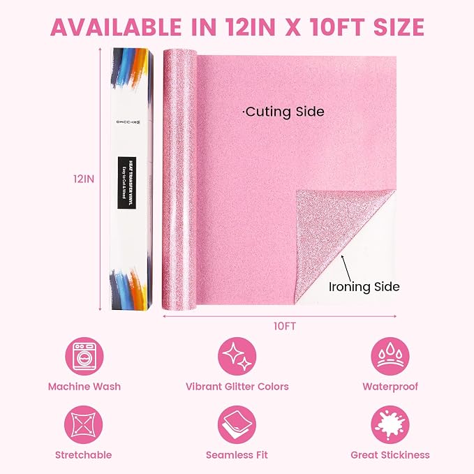 Pink Glitter HTV Heat Transfer Vinyl - Image 5