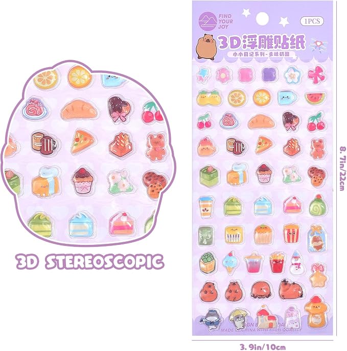 Girl's 3D Cute Japanese Puff Sticker, 100+ Kawaii Dessert and Animal Mini Puffy - Image 2