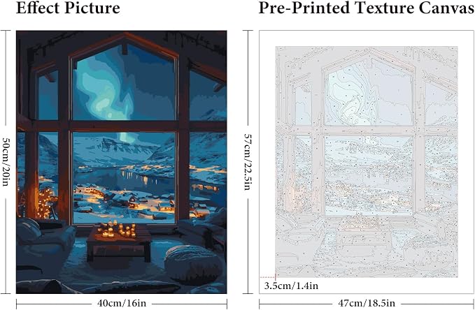 Aurora Paint by Numbers Kit for Adults Beginner, Snowy Mountain Lake Scenery - Image 3
