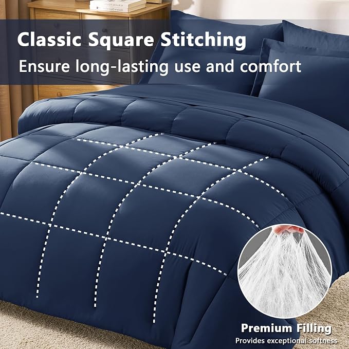 CozyLux Oversized King Comforter Sets Navy Blue, 7 Pieces Bed in a Bag - Image 6