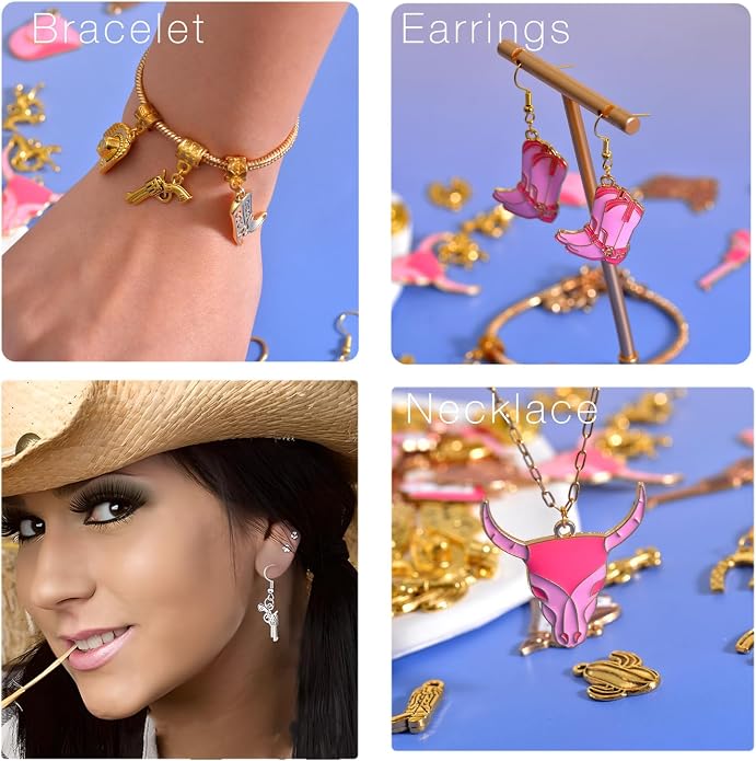 Western Cowboy & Cowgirl Charms, Boot Gun Hat Horse Cactus Trinkets - Image 7
