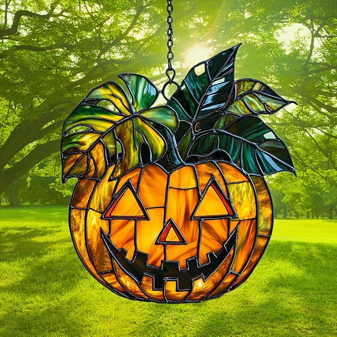 Monstera Jack-o'-Lantern Acrylic Suncatcher Stained Glass Effect Window Car - Image 3