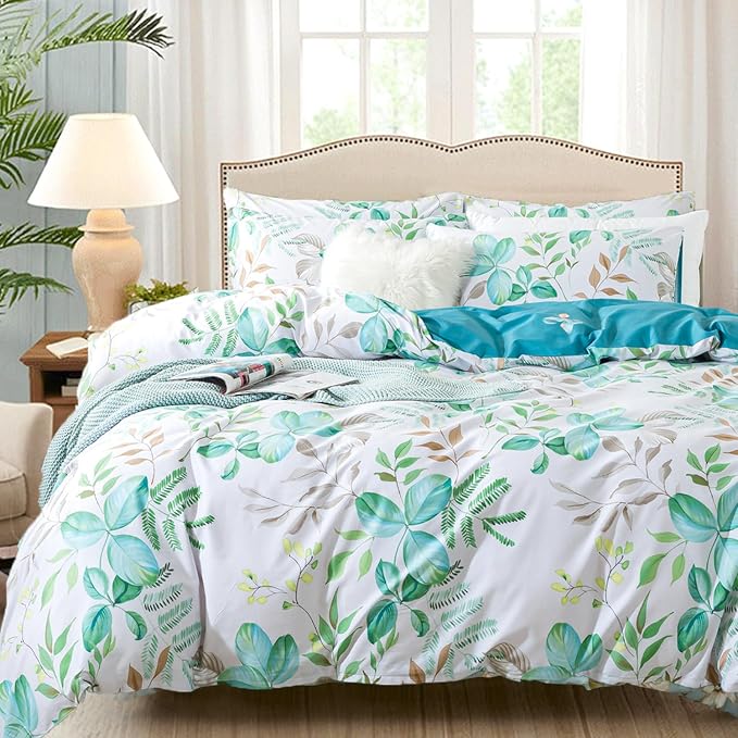 FADFAY Botanical Duvet Cover Set Twin XL 100% Cotton College Bedding Teal Green by CottonWorldSweetDream