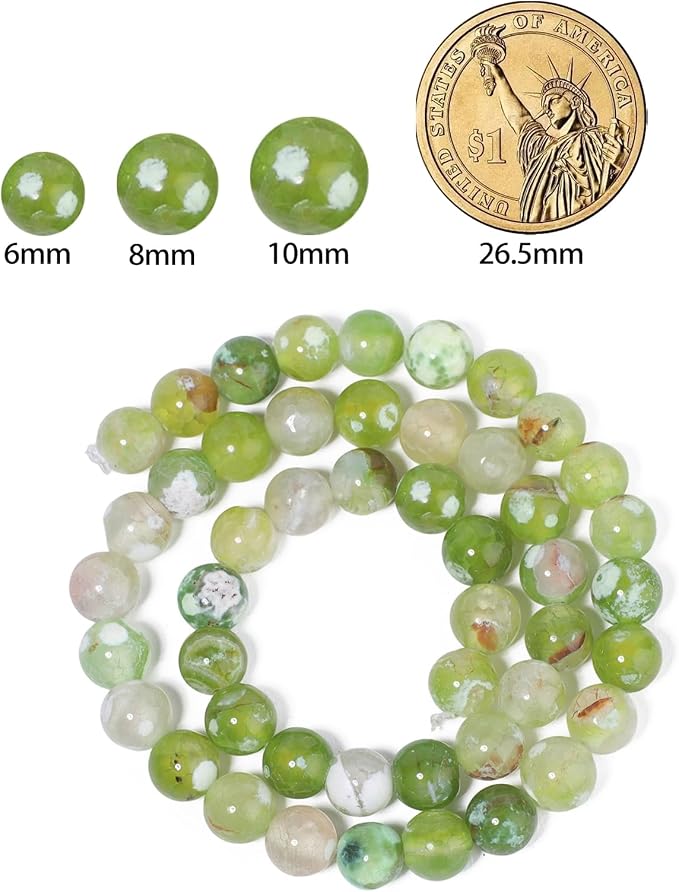 45pcs Round Loose Light Green Fire Agate Beads - Image 2