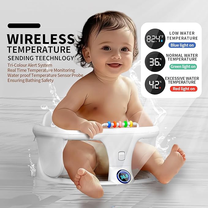 Baby Bath Seat for Babies Sitting Up Infant Bath Tub Portable Sit Up Seats Bathing Chair Newborn and Toddler Essentials 0-12 Months Bathtub Sink Bather Sitting Shower Support with Temperature Alert