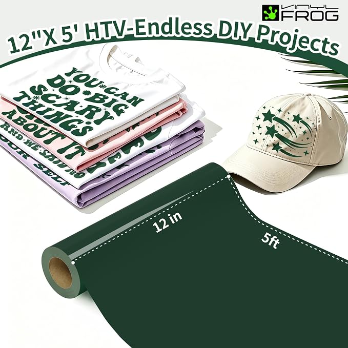 VINYL FROG Dark Green Heat Transfer Vinyl Roll 12" x5ft Matte HTV Vinyl | Dark - Image 2