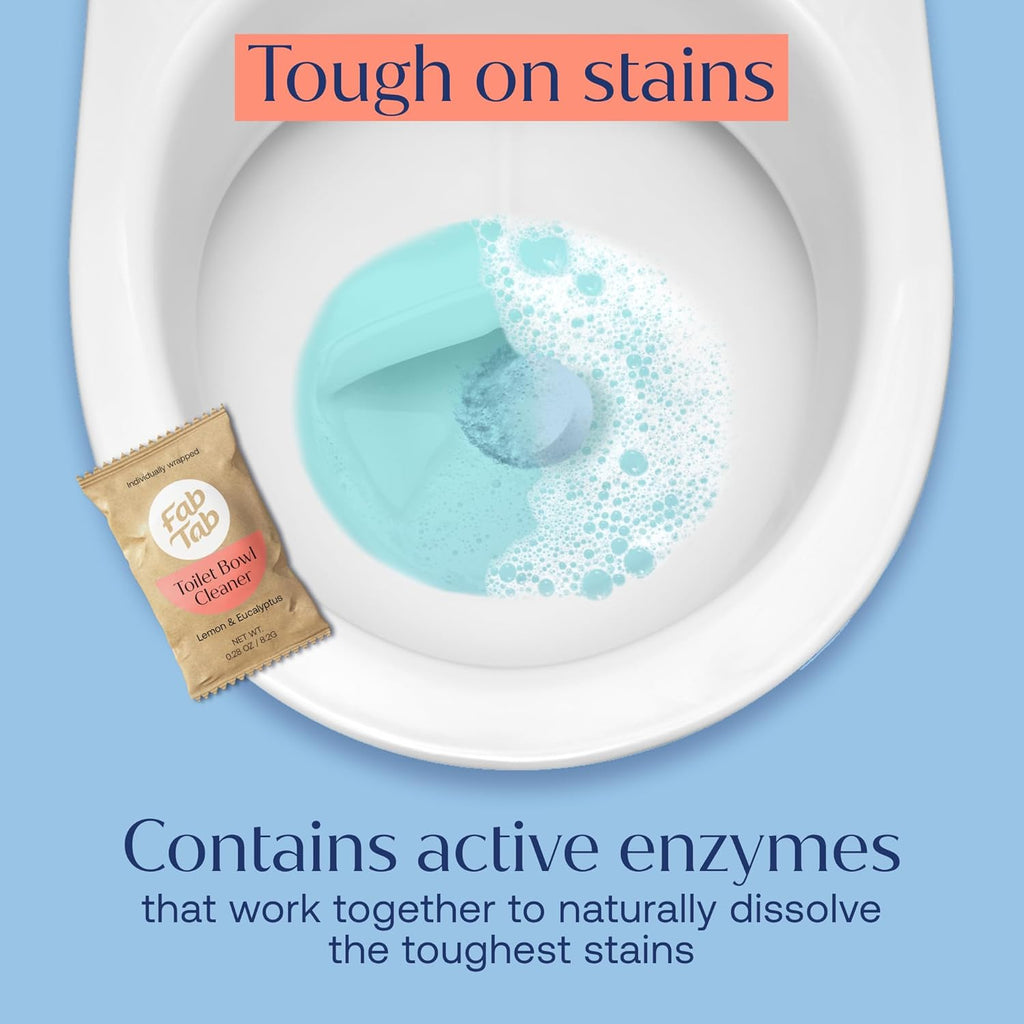 Fab Tab Bowl Cleaning Tablets - Drop-In Formula Removes Rust & Lime Buildup, Lemon Eucalyptus Scent, Septic System Compatible, Individually Wrapped