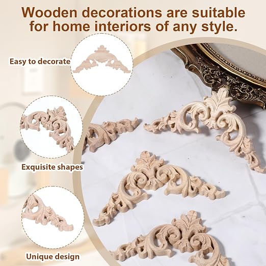 4 Pcs Wood Appliques for Furniture, Victorian Furniture Decorative Wood Trim - Image 4
