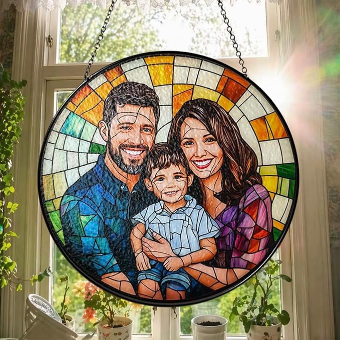 Personalized Family Stained Glass Sun Catcher, Customized Stained Glass Window - Image 2