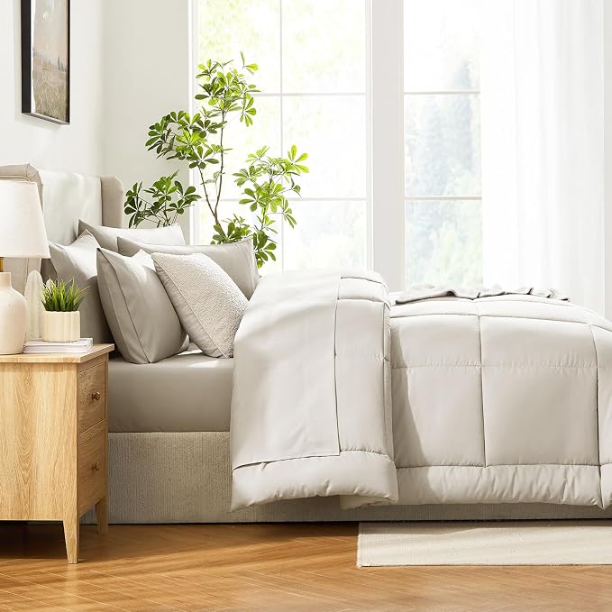CozyLux Queen Comforter Set Beige, 7 Pieces Bed in a Bag, All Season Bedding - Image 9
