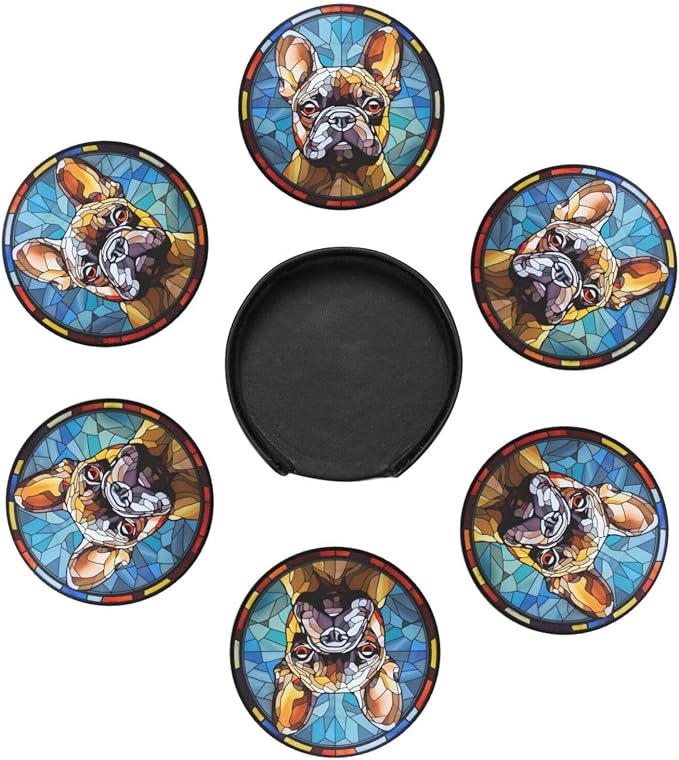 Drink Coaster Set of 6, French Bulldog Dog Mom Lover Gift, Leather Drink - Image 5