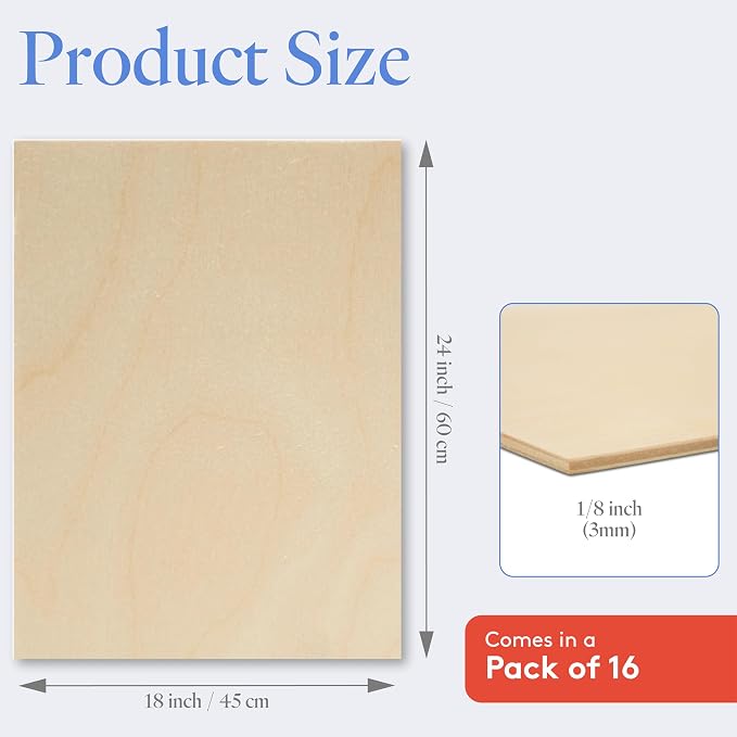 3 mm Baltic Birch Plywood 1/8 x 18 x 24 Inch, Box of 16 B/BB Grade Craft Wood - Image 2