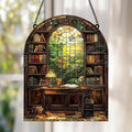 Bookshelf Acrylic Suncatcher Window Hanging Faux Stained Glass Bookish Decor by Unknown