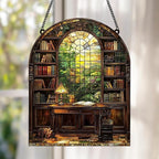 Bookshelf Acrylic Suncatcher Window Hanging Faux Stained Glass Bookish Decor by Unknown