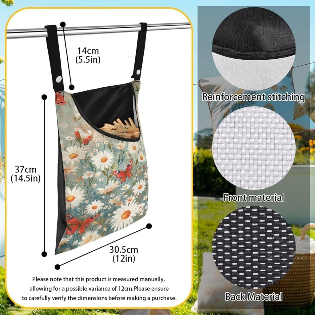Daisy Clothespin Bag Butterfly Laundry Hanging Storage Organizer Clothes Pin Hanging Bags with Rope Clothespin Holder with an Space-Saving Opening for Clothesline Outdoor