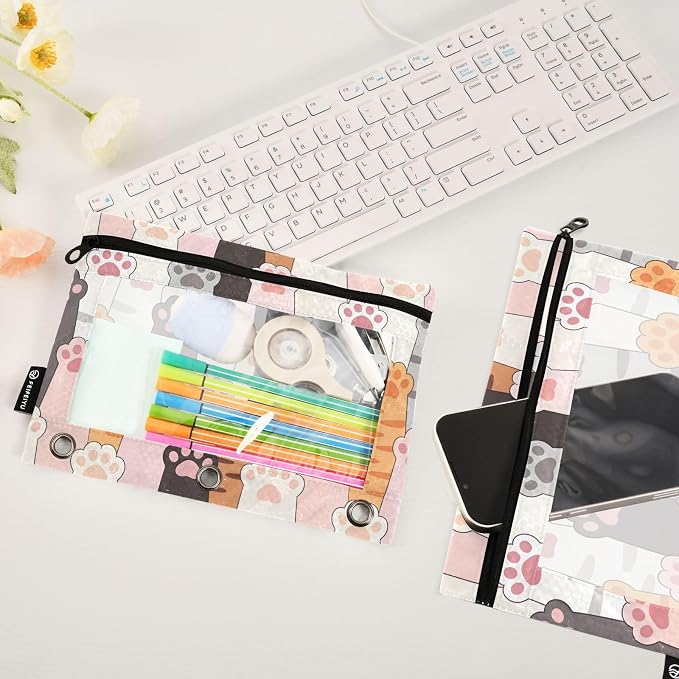 Cat Paw Prints Pencil Pouch for 3 Ring Binder, 2 Pack Waterproof Pencil Bags - Image 5
