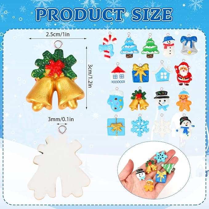 Augshy 64 Pcs Winter Resin Charms, Christmas Snowflake Snowman Pendants | - Image 2