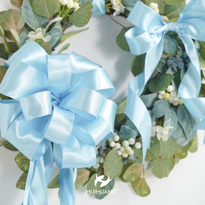 HUIHUANG Blue Satin Wired Ribbon 2.5 inch Baby Blue Wire Edge Ribbon - Image 6