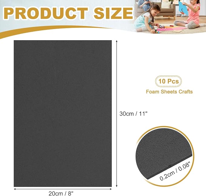 uxcell 10 Pcs Black EVA A4 Foam Sheets Crafts, 12 x 8 Inch Foam Paper - Image 2