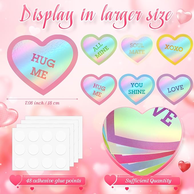 TaoBary 24 Pcs 7.08 Inch Large Heart Cutouts Shiny Iridescent Valentine's Day - Image 5