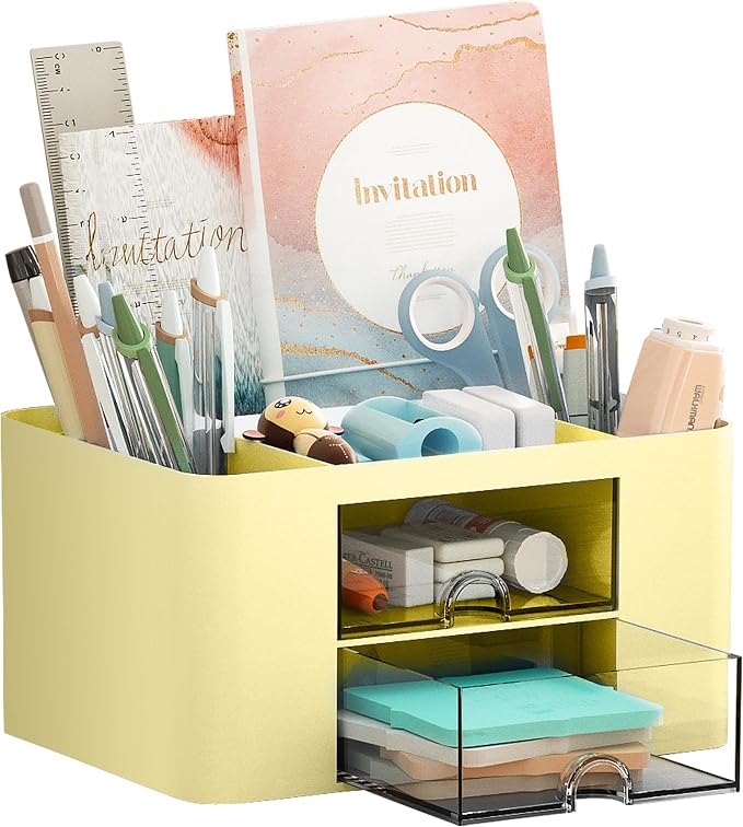 Marbrasse Pen Organizer with 2 Drawer, Desk Organizers and Accessories with 5 by Marbrasse