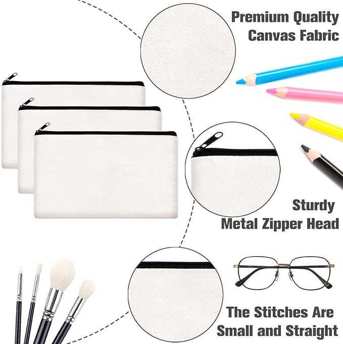 ZeeDix Canvas Zipper Pouch Bulk – 8.3 x 5 Inches Cotton Canvas Pouches - Image 3