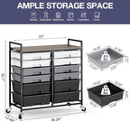 Rolling Storage Cart with 12 Drawers, Wooden Tabletop Utility Cart - Image 3