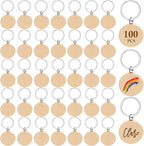 Blank Wooden Keychain Set 100 Pcs 1.5 Inch Round Key Tag | Engraving Blanks by Voittozege