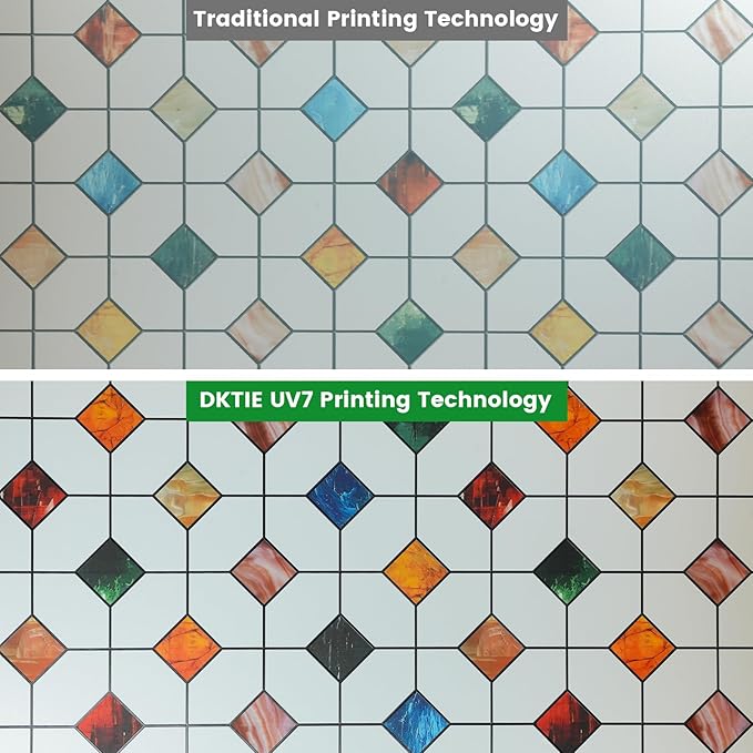 DKTIE Stained Glass Window Film Geometric Patterns, Fine Frosted Window Clings - Image 6