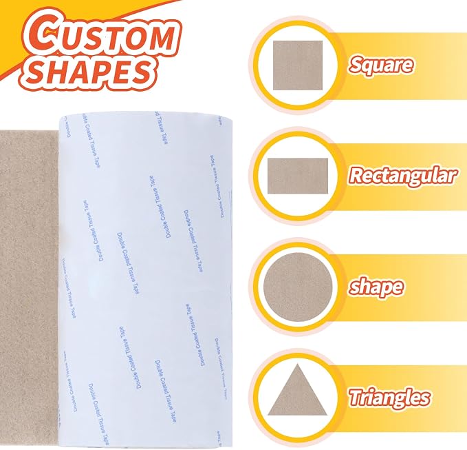 Felt Furniture Pads, Non Slip Self Adhesive Cuttable Felt Tape Beige Heavy Duty - Image 3