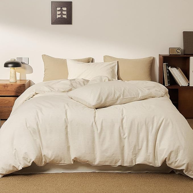 mixinni 3 Piece Washed Cotton Linen Blend Duvet Cover Set King Size, Soft - Image 3