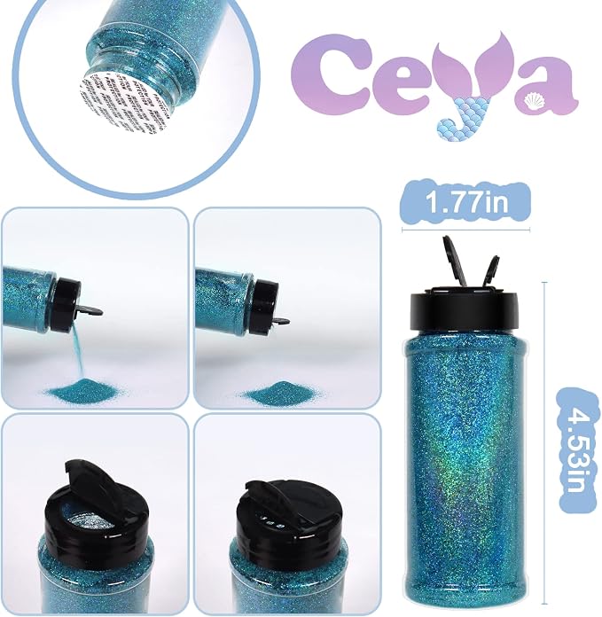 Ceya 3.8oz/ 110g Holographic Ultra Fine Glitter Powder Laser Sky Blue Glitter - Image 4