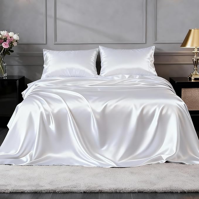 FreshCulture Satin Sheets Queen Size Bed Set- 4 Piece Luxury Soft Silky Queen - Image 2