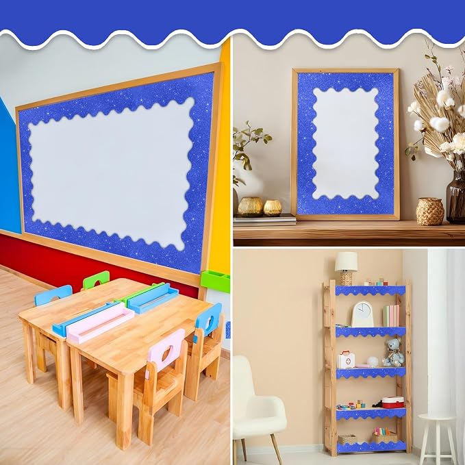 70Ft Shine Deep Blue Bulletin Board Borders，Scalloped Poster Boards Decorations - Image 5