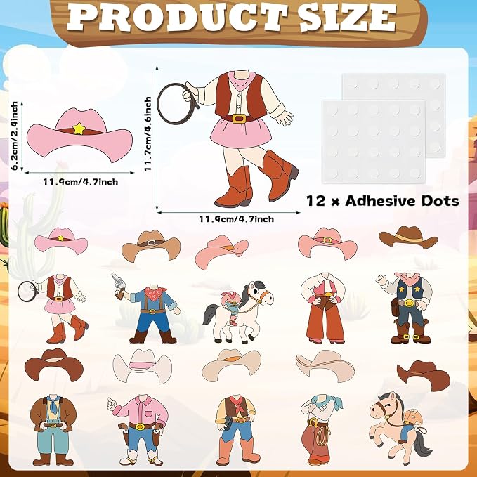 60pcs Western Theme DIY Cutouts Cowboy Cowgirl Hat Bulletin Board Decoration - Image 2