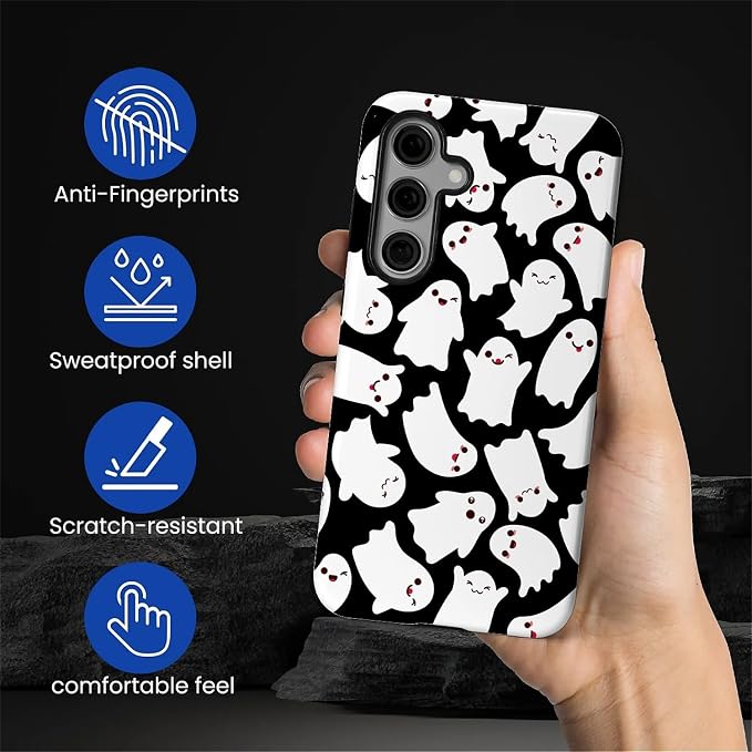 Case for Samsung Galaxy S25 Plus Case, Halloween Ghosts Bats Design Hybrid Dual - Image 3