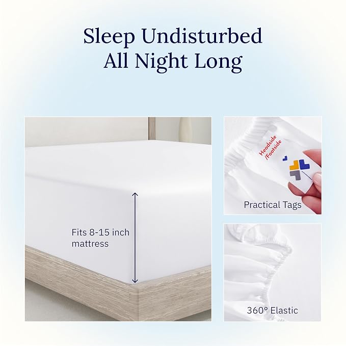 California Design Den Twin Fitted Sheet White, 100% Cotton 400 Thread Count - Image 6