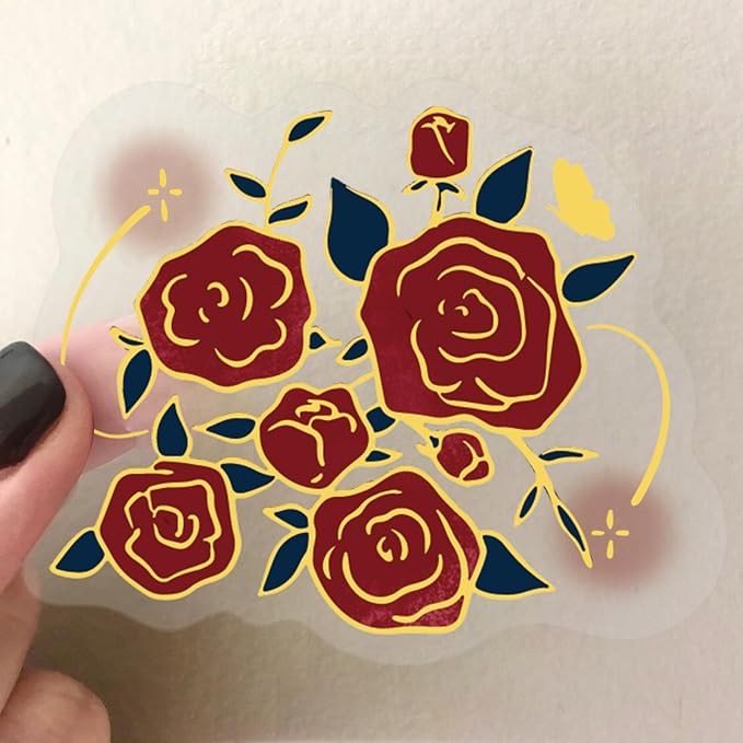 Transparent Flora Scrapbook Stickers Aesthetic Flowers Stickers | Gold Stamp - Image 2