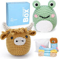 CrochetBox Crochet Kit for Beginner, Highland Cow and Frog Learn How to Crochet by CROCHETBOX