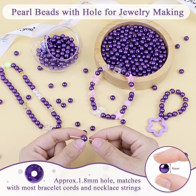 DUQGUHO Purple Pearl Beads for Crafts 6mm Plastic Pearl Beads - Image 4