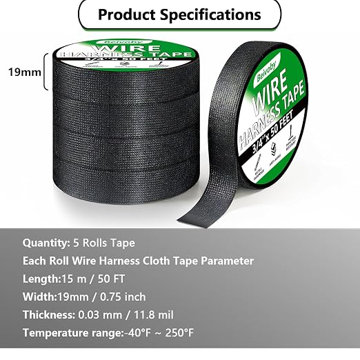 5 Rolls High Temp Wire Harness Tape – OEM-Grade Automotive Cloth Fabric Tape - Image 7