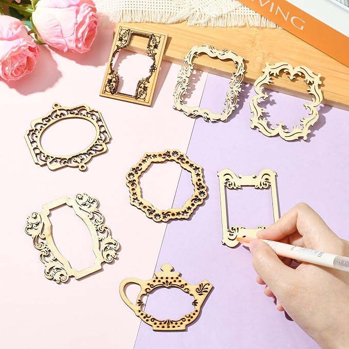18 pcs 9 Styles Hollow Pyrography Theme Unfinished Blank Wood Cutout Charms - Image 5