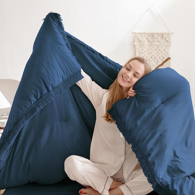 Andency Navy Blue Comforter Set California King, 3 Pieces Boho Tassel - Image 3