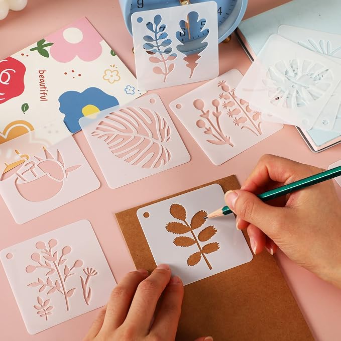 Augshy 56 Pack Flower Stencils for Wood, Butterfly & Bird Stencils for Wall & - Image 7
