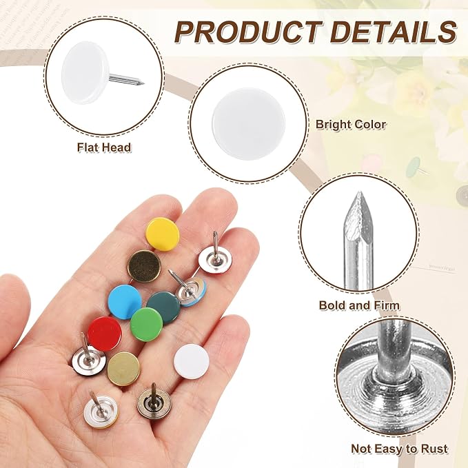 uxcell 150Pcs Upholstery Tacks, 11mmx15mm Flat Head Thumb Tack Decorative - Image 3
