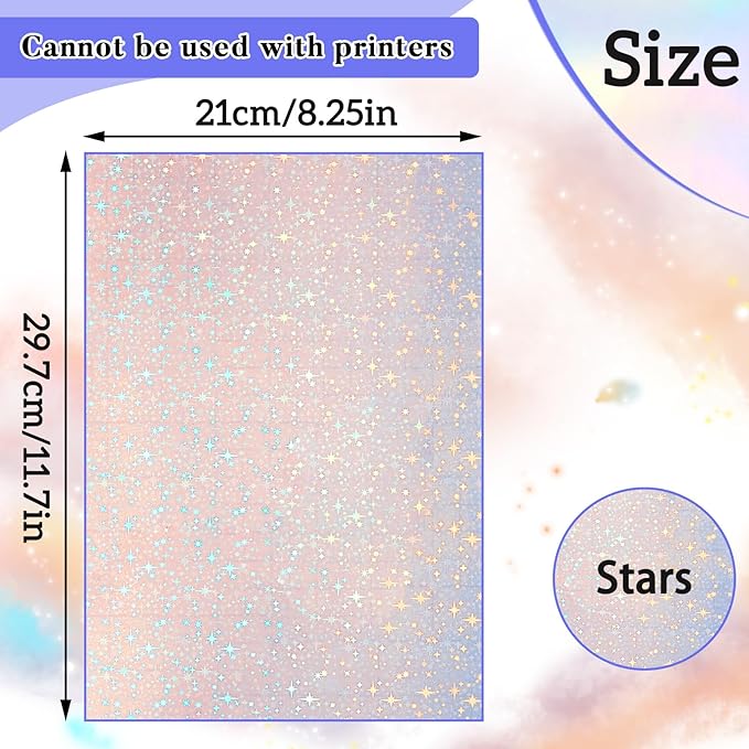 Clabby 36 Sheets Holographic Sticker Paper A4 Vinyl Holographic Laminate Sheets - Image 2