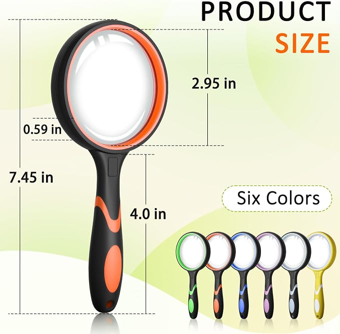 Leffis 6 Pack Magnifying Glass, 75mm 10X Multicolour Magnifying Glasses Lens - Image 4