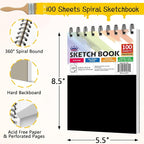 WINNER 5.5" x 8.5" Sketch Book, 400 Sheets Top Spiral Bound Sketch Pad - Image 2