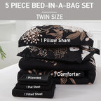 Yogeneg 5 Piece Bed in a Bag Twin Size Comforter Set Botanical Floral Bedding - Image 6